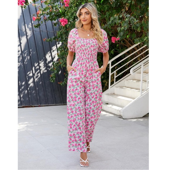 NEW Smocked Floral Jumpsuit - Picture 6 of 6
